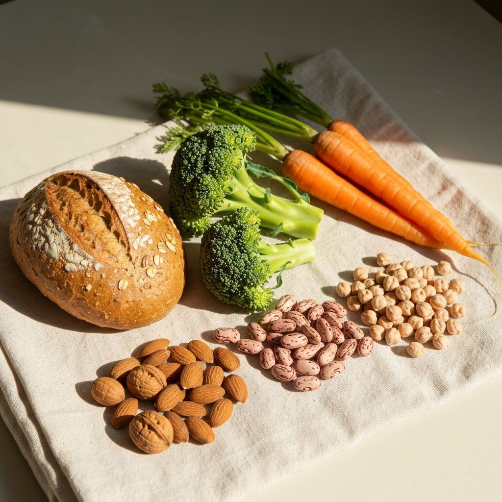 Everyday nutritious foods on warm linen cloth